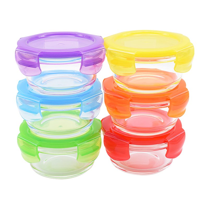 ARSUK Boîtes Alimentaires en Verre pour Bébé avec Couvercles (200ml, 6PCS) - Set de Bols en Verre Compatible Four - Contenants d