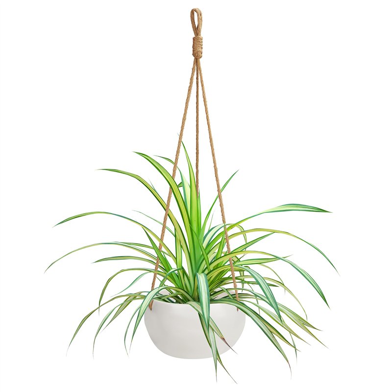 BELLE VOUS Jardiniere Suspendue en Céramique Blanche pour Intérieur/Extérieur - 69 cm - Pot Suspendu Plante Macrame - Corde avec