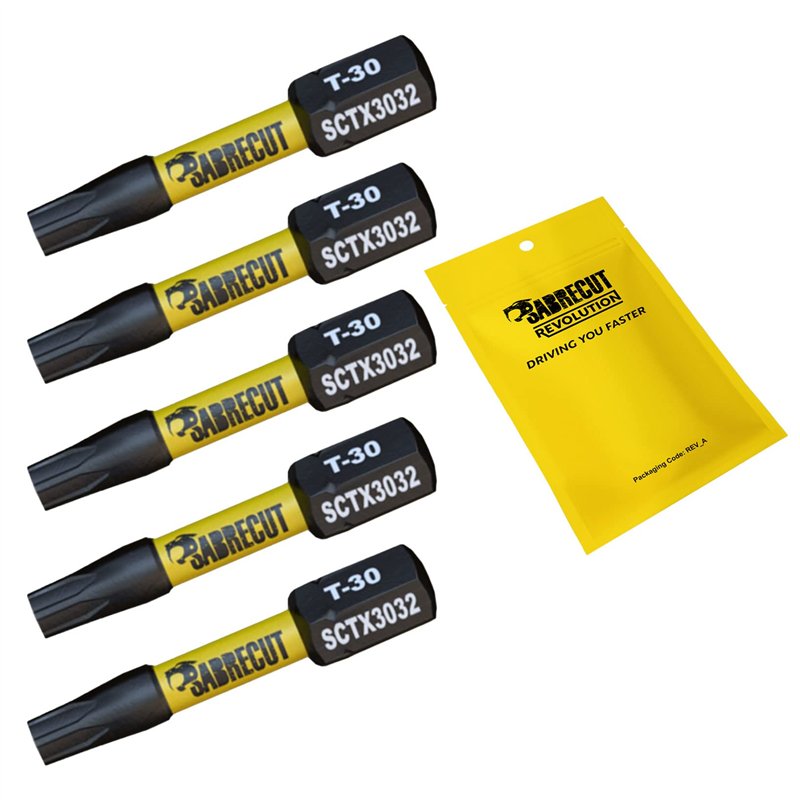 5 x SabreCut SCTX3032_5 32 mm T30 TX30 Jeu d'embouts de tournevis à percussion magnétique Torx Heavy Duty Compatible avec Dewalt