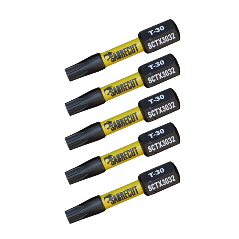 Image secondaire de 5 x SabreCut SCTX3032_5 32 mm T30 TX30 Jeu d'embouts de tournevis à percussion magnétique Torx Heavy Duty Compatible avec Dewalt