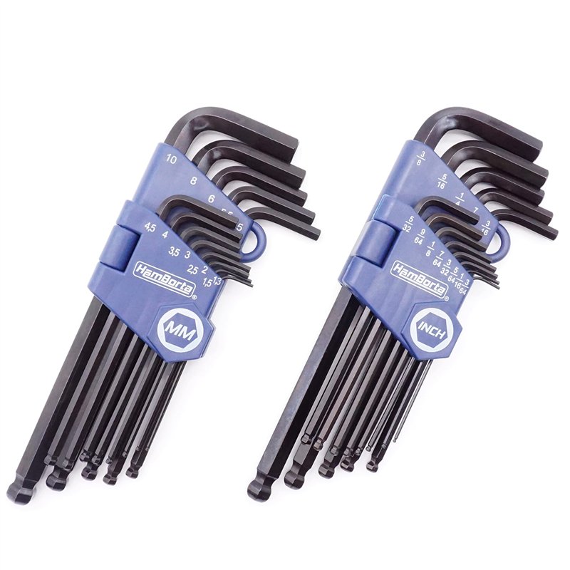 HemBorta® Clés Allen Longues Jeu de 26 avec Clés Hexagonales 1,27 à 10mm Métriques Clés et 3/64 à 3/8