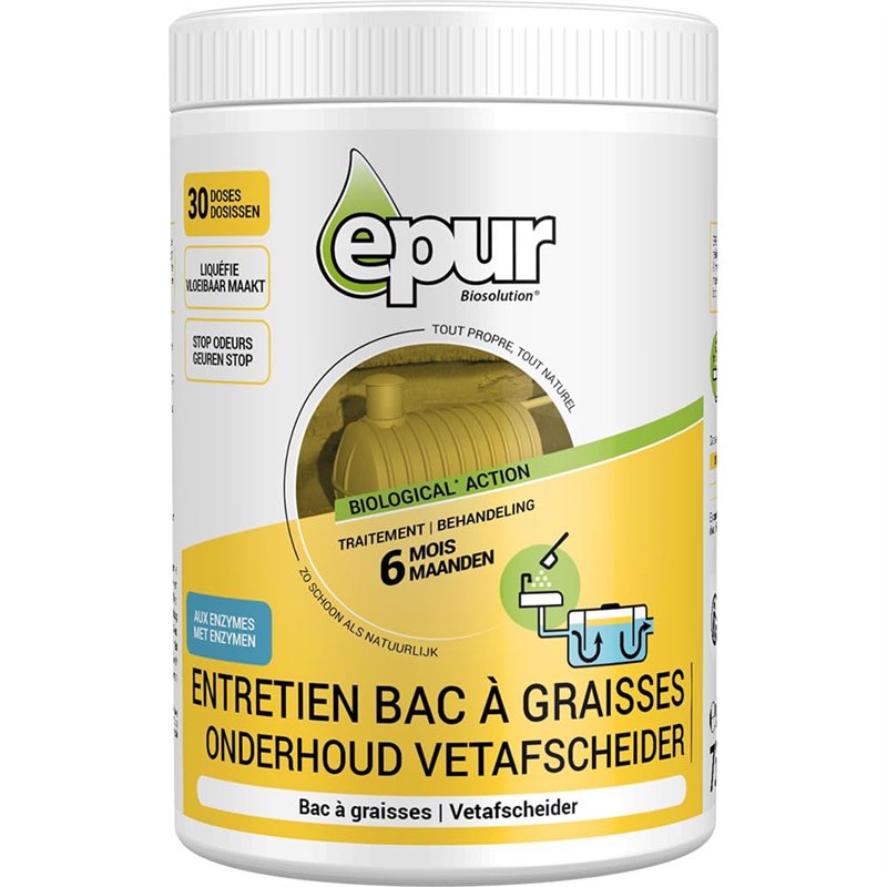 Epur - Bac à Graisses, 30 doses pour 6 mois de traitement, Liquéfie les matières grasses, Evite colmatage et mauvaises odeurs, 7