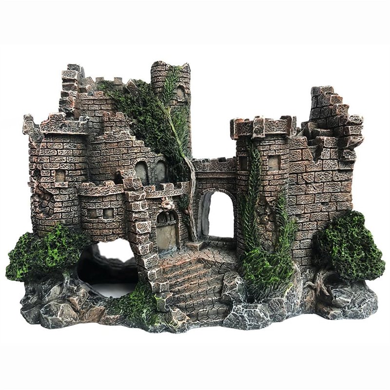 SLOCME Décoration en résine pour aquarium - Cachette pour poissons en forme de château - Détails réalistes - Accessoire d'aquari