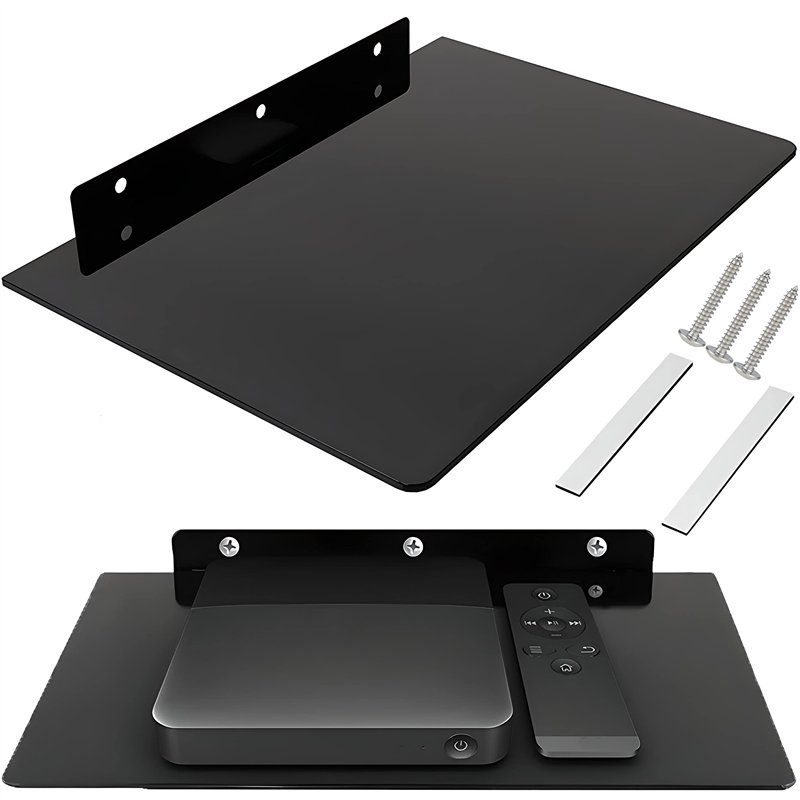 Retoo Multimédia Étagère Murale Étagère en Verre pour Les Lecteurs DVD, DVD, boîtes de câbles, Consoles de Jeux, Lecteur Blu-Ray