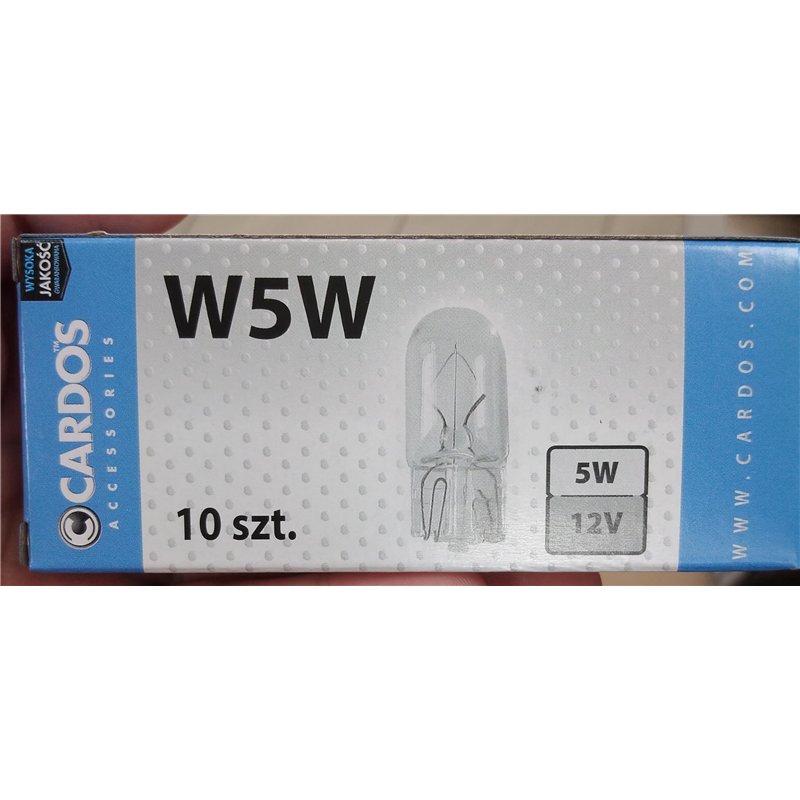 Cardos W5W Lot de 10 ampoules pour plaque minéralogique, 12 V, 5 W, base en verre, ampoule de voiture
