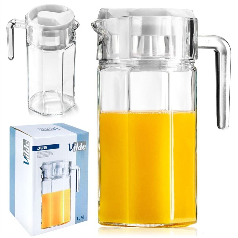 VILDE Carafe en verre avec couvercle et bec verseur - 1,5 l - Carafe à eau avec couvercle - Carafe à eau - Carafe à thé - Insert
