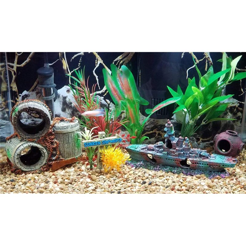 Image secondaire de SLOCME Aquarium Shipwreck Decorations Fish Tank Ornaments - Resin Material Sunken Ship Decorations, Eco-Friendly for Freshwater 