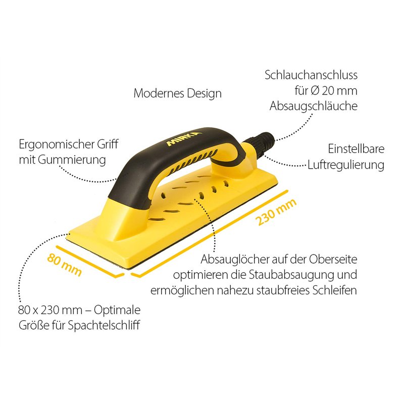 Image secondaire de Mirka Handy ponceuse à main avec autoagrippant et aspiration pour bandes abrasives 80x230mm, bloc de ponçage pour poncer le mast