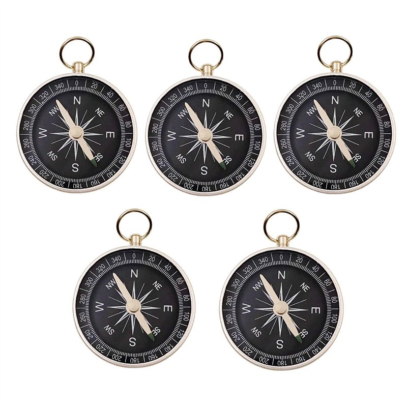 JZK 5 PCS 44mm Boussole de Poche en Métal avec Boucle sur Dessus pour Porte-clés Pandant, Fête Anniversaire Faveurs Cadeaux pour