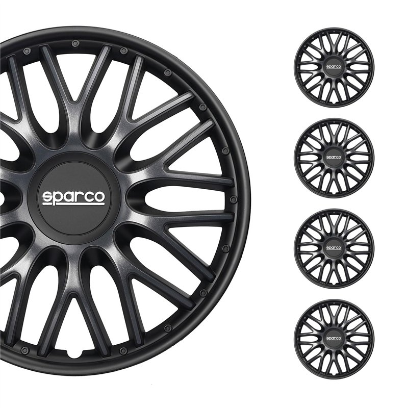 Sparco Enjoliveurs Roma - 15-Pouces - Gris/Noir - Set de 4 pièces