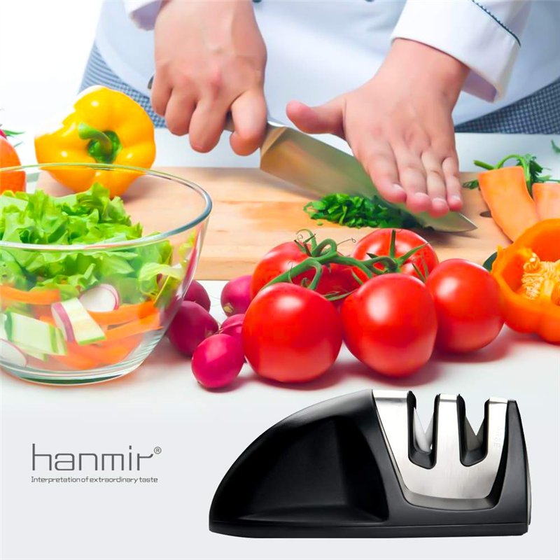 Image secondaire de Hanmir Aiguiseur de Cuisine Professionnel 2 en 1 Manuel Aiguiseur pour Couteaux en Acier Inoxydable et céramique de Toutes Tailles
