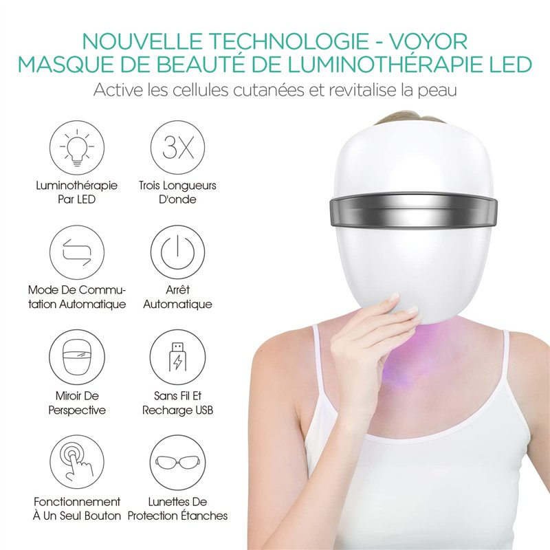 Image secondaire de VOYOR masque LED visage masque luminothérapie visage traitement professionnel de l'acné/lisser les rides/photorajeunissement soi