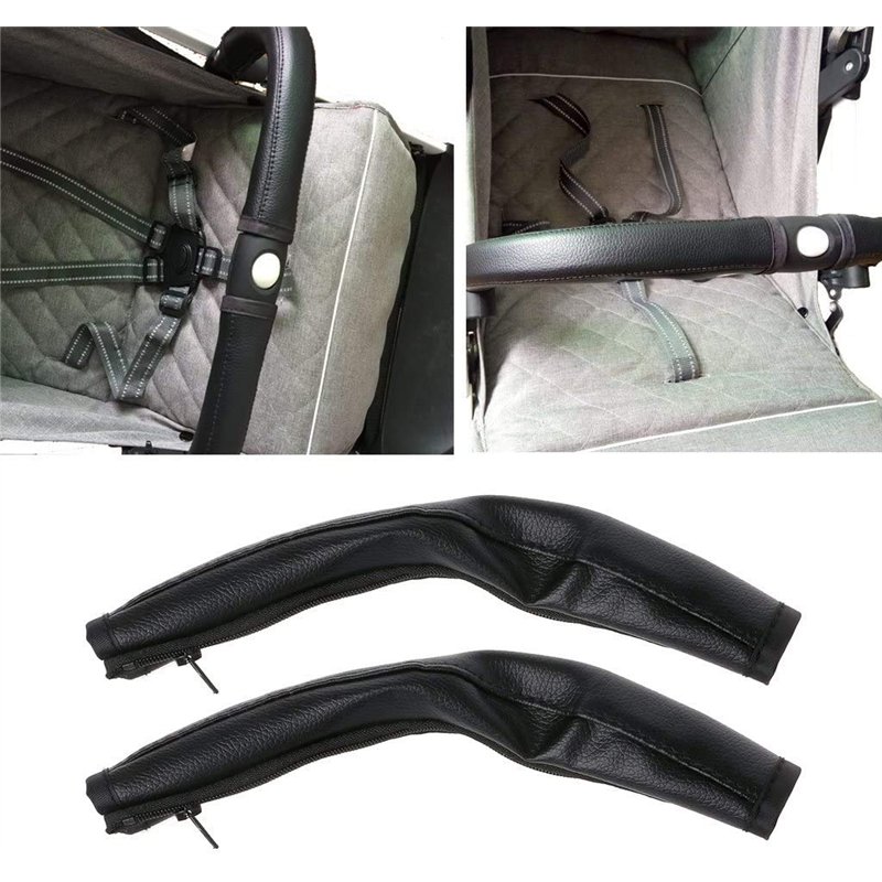 Image secondaire de 2 Pcs Protection Guidon Poussette, Couverture Protection pour Poussette/Landau, Poussette Accoudoir Poignée Amovible Zipper en S