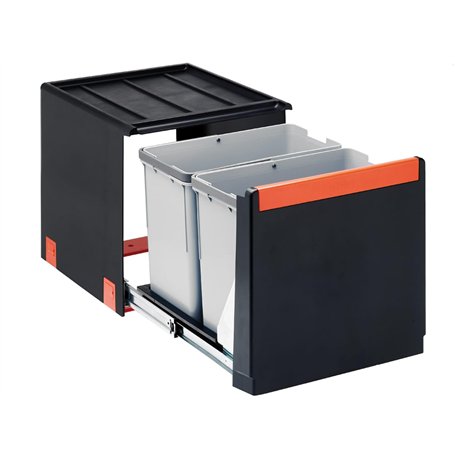 FRANKE | Poubelle de tri des déchets Cube 40 (134.0039.332) | Containers : 2 x 14L | Couleur : Noir
