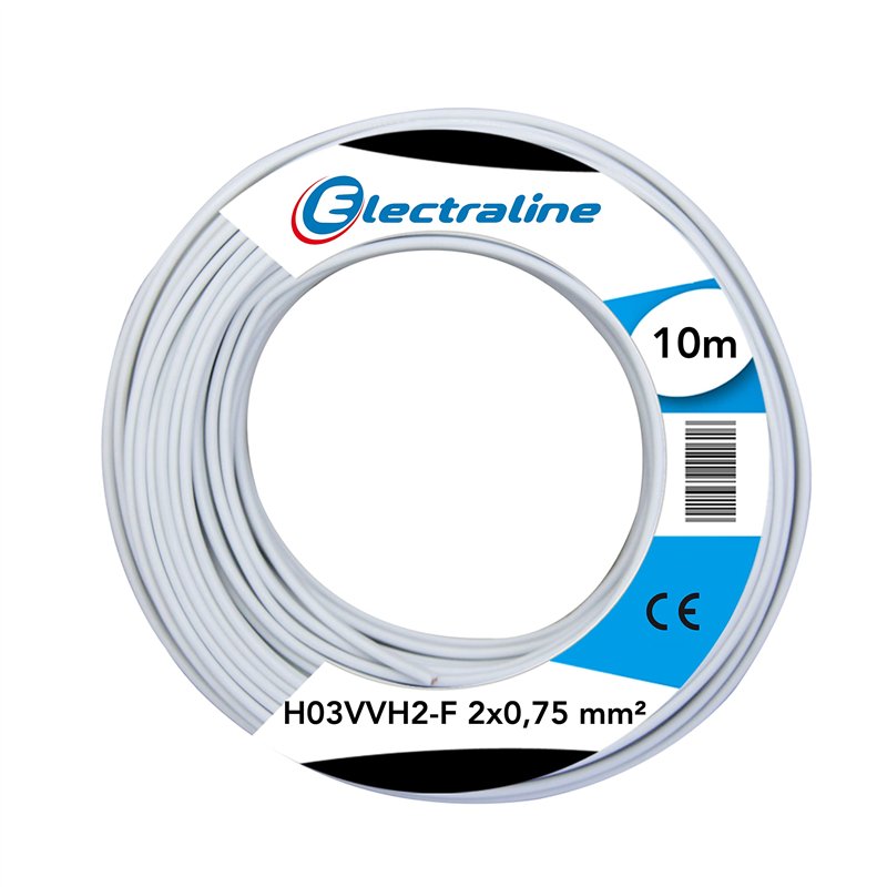 Electraline 10901 Couronne de Cable H03 VVH2-F 2X0,75 10M Blanc
