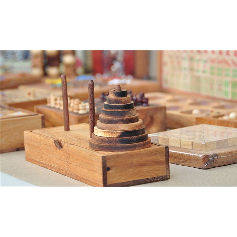 Image secondaire de Logica Jeux Art. Tour de Hanoï 9 Disques - Casse-Tête en Bois Précieux - Différentes Difficultés