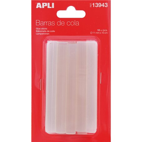 APLI 13943 - Recharge pour pistolet à colle - 10 bâtons de colle Ø11mm x 10 cm.