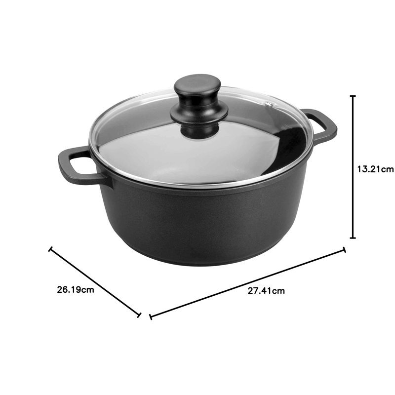 Image secondaire de Lacor 25824 Faitout Fonte d'Aluminium Forte avec Couvercle Verre Diamètre: 24 cm, Noir