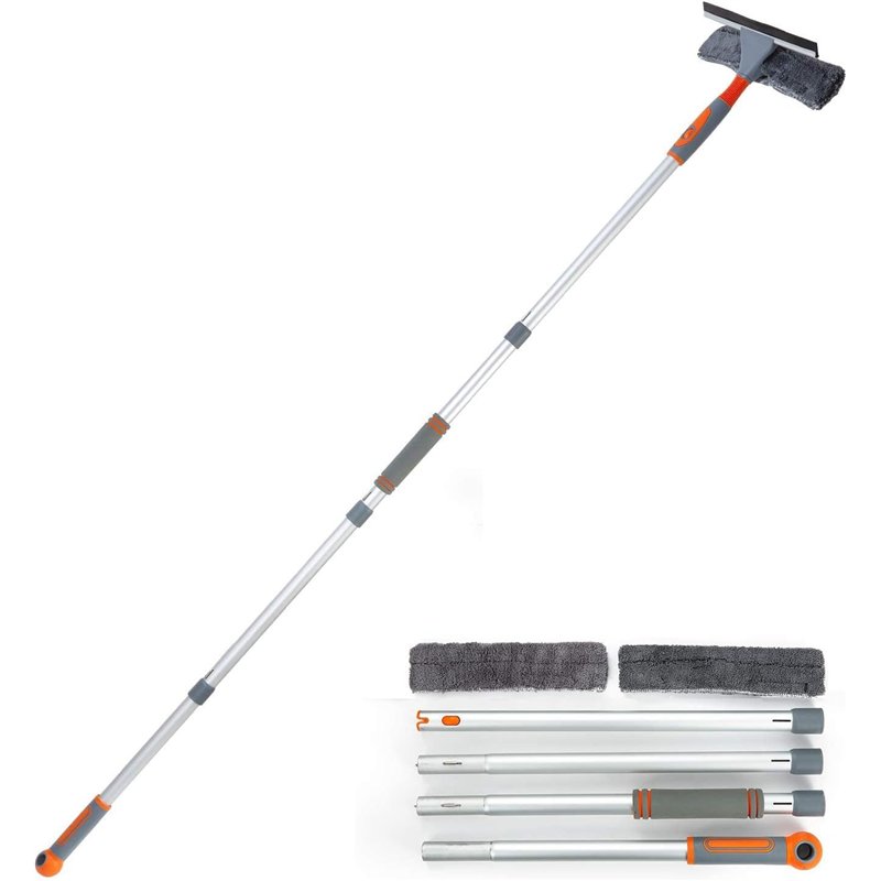 Nettoyeur de fenêtre Professionnel 2 en 1 avec Tige d'extension, Lave-vitres télescopique avec tête Flexible, Outils de Nettoyag