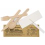 Don Palillo Lot de 50 sets de couverts en bois jetables 100% biodégradable (fourchette + couteau + cuillère + serviette)