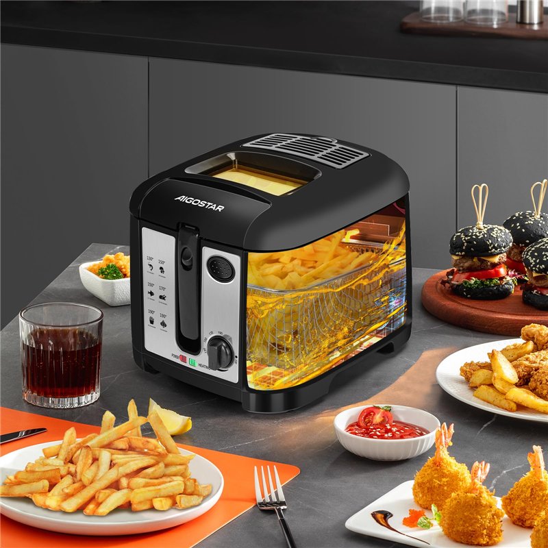 Image secondaire de Aigostar Olivia - Friteuse compacte sans BPA avec grande fenêtre de vue et thermostat. Capacité de 2.5L, 1650W, Noire