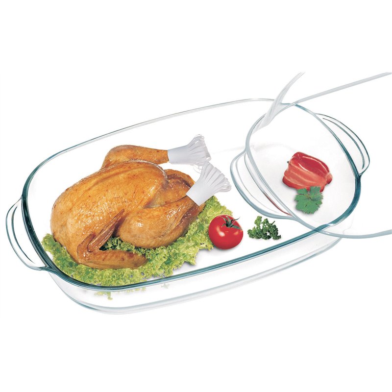 Plat Cocotte Rectangulaire avec Couvercle XXL en Verre Borosilicate très Haute Résistance - Dimension 41,6 x 26 x 16,1 cm - Cont