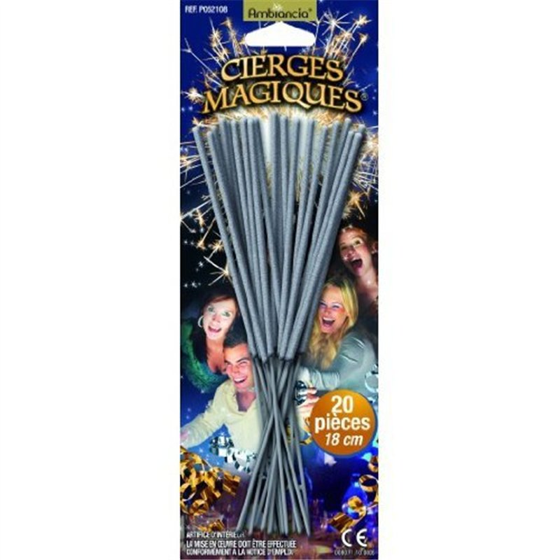 Cierges magiques - blister de 20 pièces - longueur 17 cm - longueur utile 8 cm - durée unitaire 45 secondes