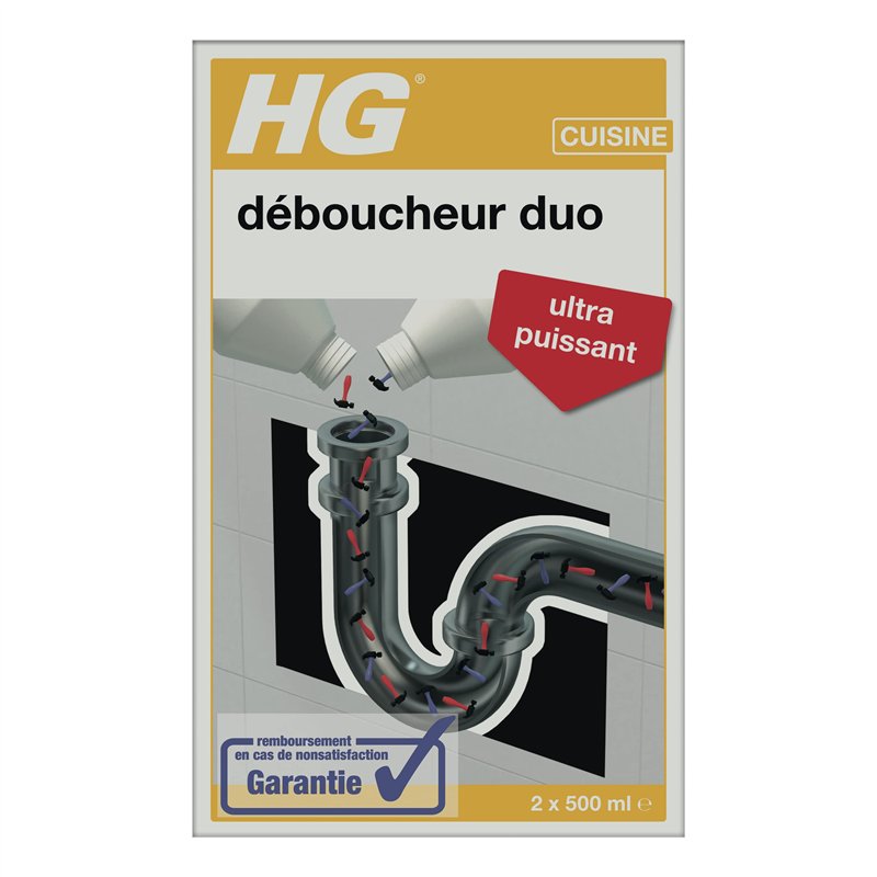 HG Déboucheur Duo - Débouche-Canalisations pour Cuisine & Salle de Bain, Débouche-Lavabo & Évier Ultra-Efficace en 2 Étapes, 2 x