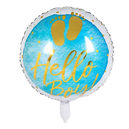 Boland 53241 - Ballon gonflable Hello Boy - Diamètre : 45 cm - À remplir - À l'hélium - Pour fête prénatale