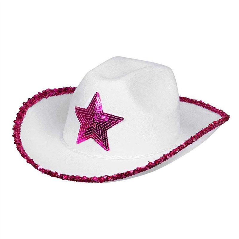 Boland Rodeo Star 54376 54376 Chapeau de cowboy à paillettes pour adulte Rose/blanc Taille unique
