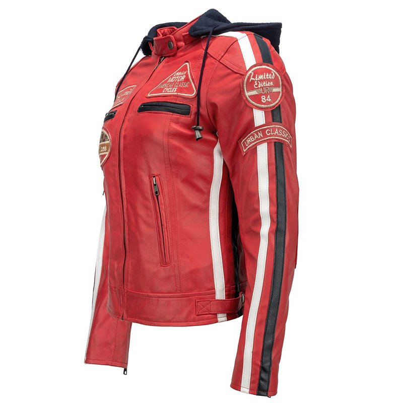 Image secondaire de Urban Leather Mixte Leren Bikerjack 58 Urban Vestes pour femme, Rouge, 4XL EU