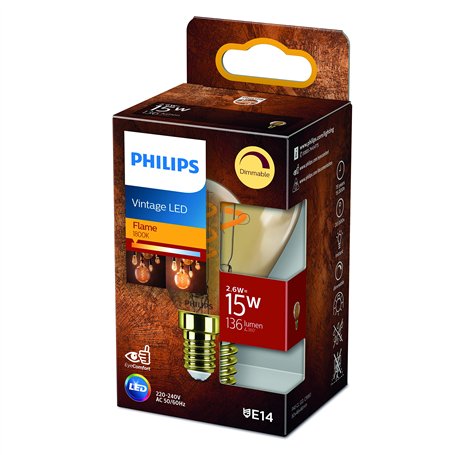 Philips ampoule LED Sphérique E14 15W Blanc Chaud Ambrée Compatible Variateur