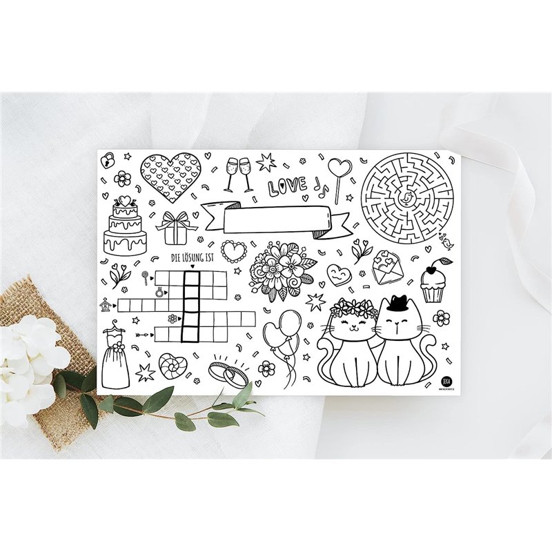 Image secondaire de Jeka Lot de 12 Sets de Table à colorier, Motif : Activités pour Enfants, Décoration pour Table de Mariage, Idée Cadeau de Mariag