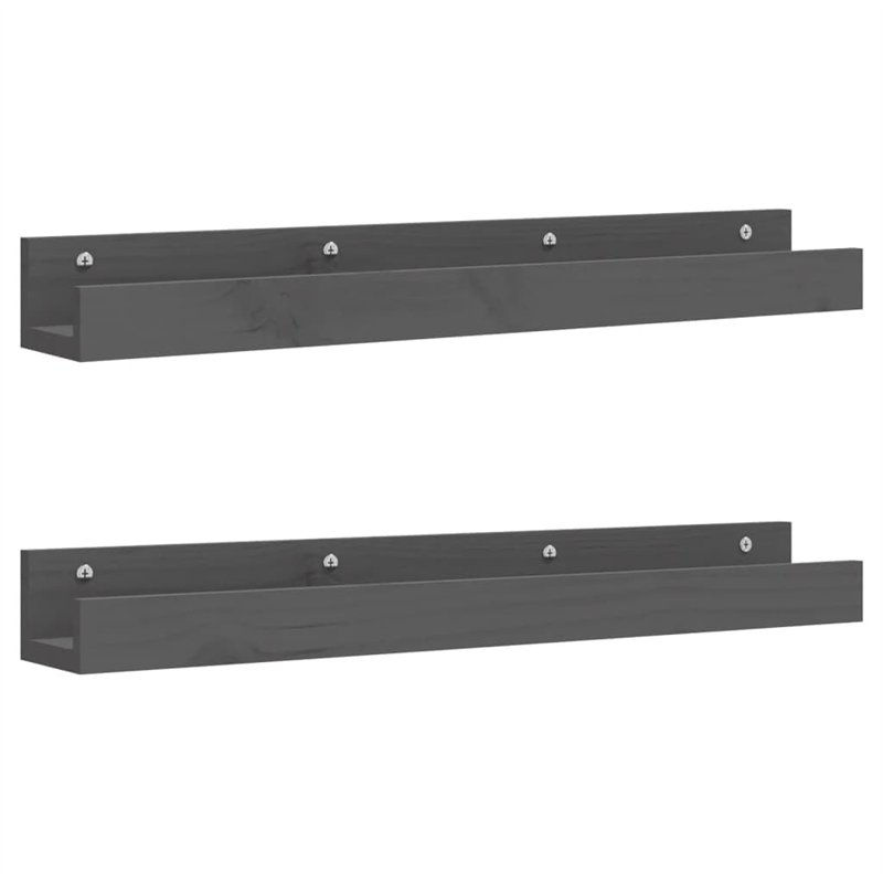 Mensole da Parete 2 pz Grigio 80x12x9cm Legno Massello di Pino