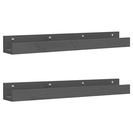 Mensole da Parete 2 pz Grigio 80x12x9cm Legno Massello di Pino