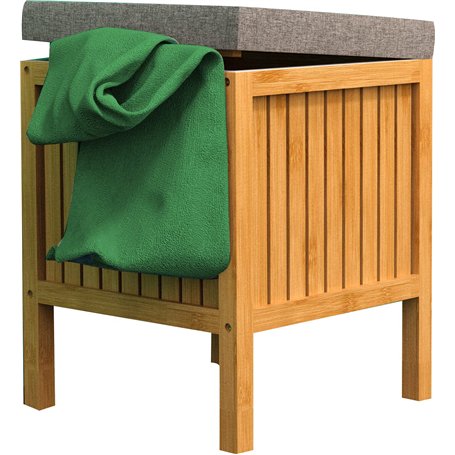 EISL BMBA02-WKBH Tabouret de salle de bain en bambou avec panier à linge