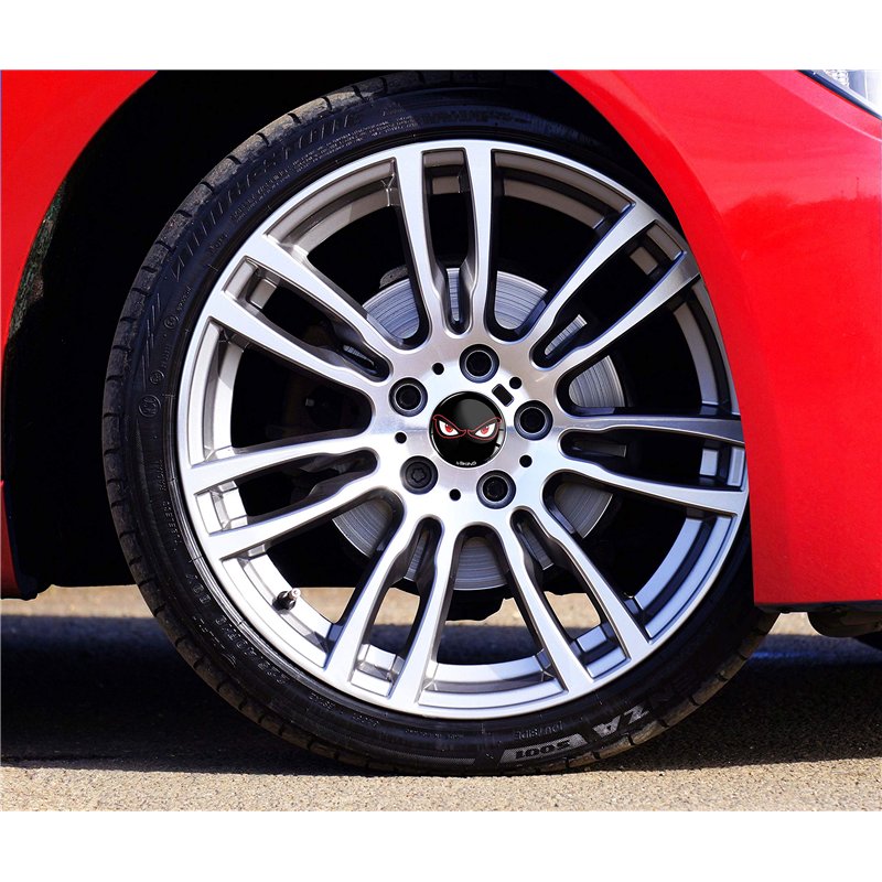 Image secondaire de SkinoEu® 4 x 60mm Autocollant 3D Silicone Universel pour Cache-Moyeu, Enjoliveurs, Centre de Roue Caches Emblème Noir No Fear Ey