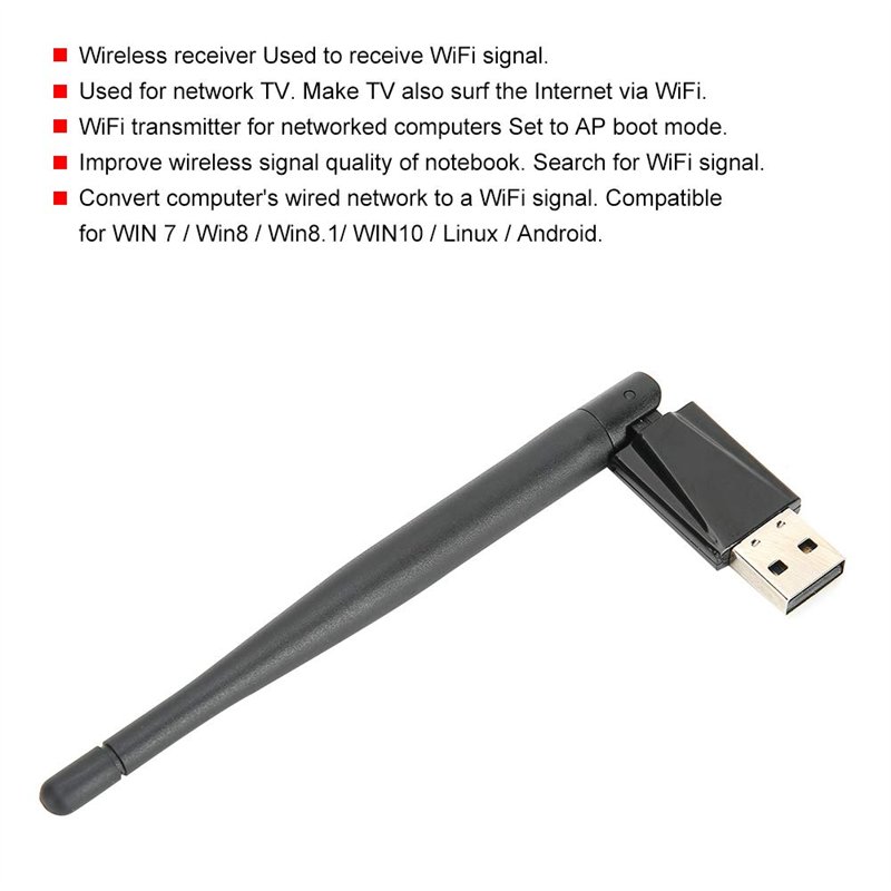 Image secondaire de Carte Réseau sans Fil, Récepteur WiFi Portable RTL8188, avec Antenne Intelligente Externe 3,5 DBi, pour Win 7 / Win8 / Win8.1/ W
