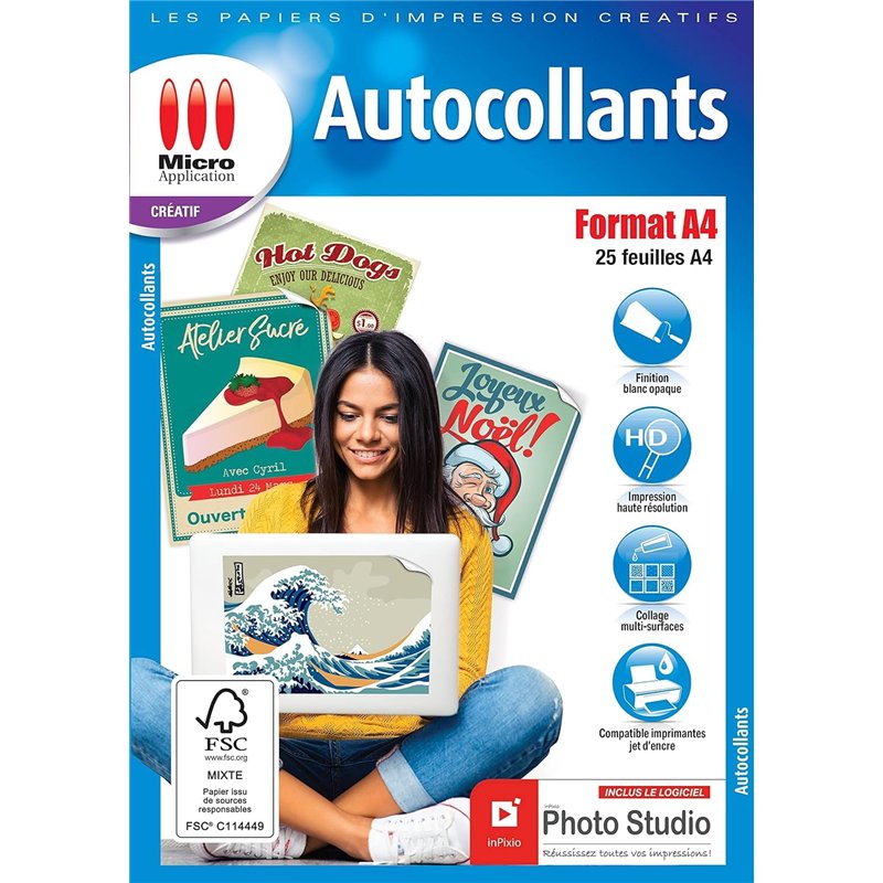 Papier Autocollant Imprimante -25 Feuilles Adhésif Blanc Mate, Format A4, Imprimables, Personnalisable, Adhèrent, Facilement Dét