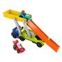 Fisher-Price Little People Camion de Transport 2-en-1 qui se transforme en rampe pour voitures, 2 véhicules Wheelies inclus, jou