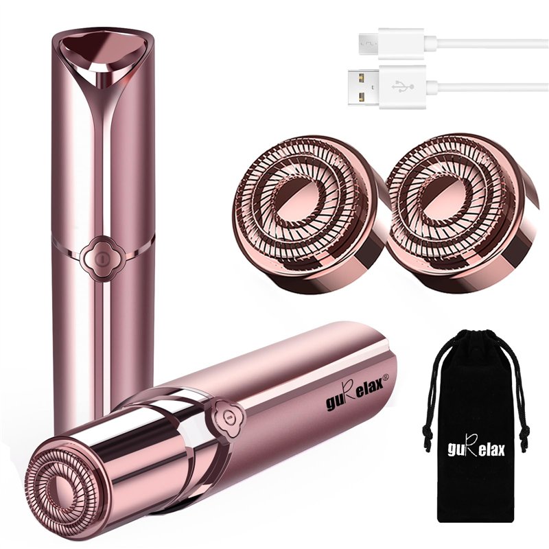 Rasoir Electrique Femme- Gurelax, Rechargeable, 2 Têtes De Rechange Incluses, Épilateur Visage Femme, Indolore, Rasoir Visage, E