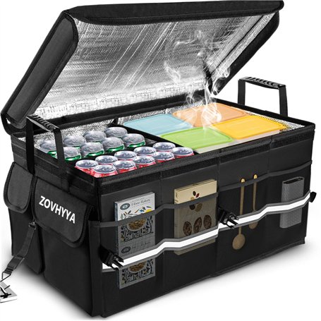 ZOVHYYA Organisateur de Coffre Voiture 68L Grande Taille Boite de Rangement Voiture Étanche Portable Pliable Isolant avec 2 Poig