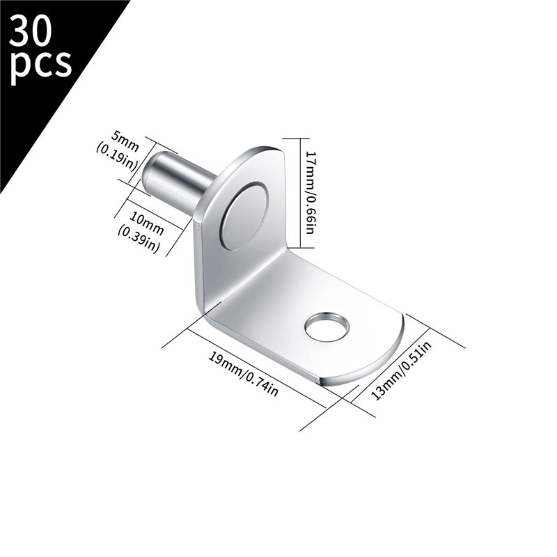 Image secondaire de 30 Pièces Chevilles de Support d'Étagère Métal, 5mm L Forme Support Équerre pour Meuble Armoire Placard Bibliothèque