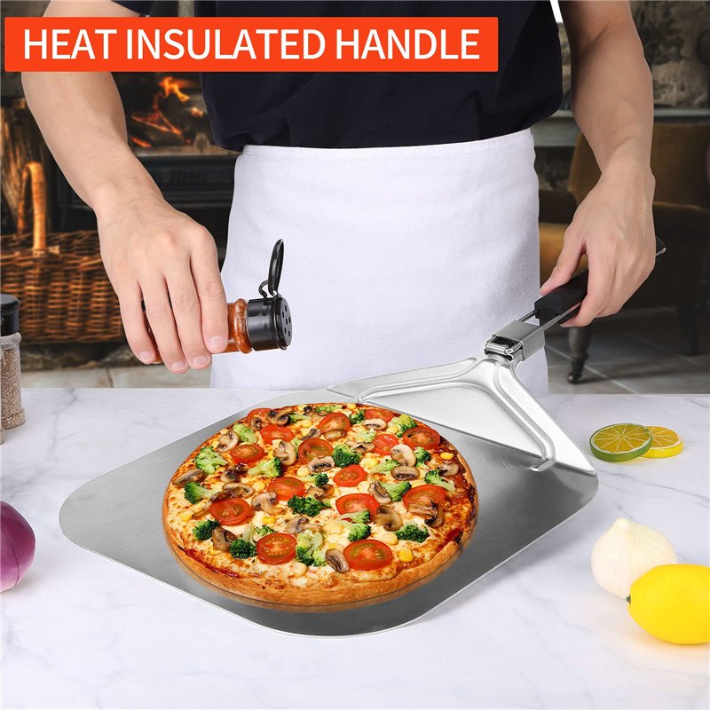 Image secondaire de UIHOL Professionnelle Pelle a Pizza Perforée 32 x 32 cm, Support de Grande Surface, avec Poignée Pliable pour Four et Barbecue