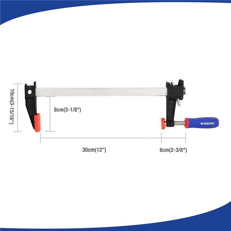 Image secondaire de WORKPRO Jeu de Serre-joint Métallique à Libération Rapide 2 Pièces, Largeur de Serrage 300 mm, Force de Serrage Maximale de 272