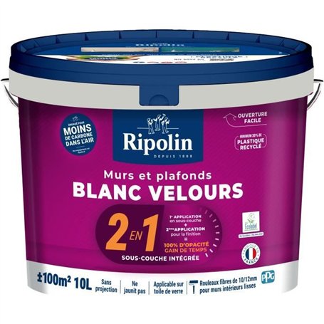 Mur & plafond 2 en 1 blanc velours - RIPOLIN - 10 L