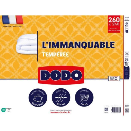 DODO - Couette tempérée 250G/m² - L'IMMANQUABLE -  240 x 260 cm - Blanc