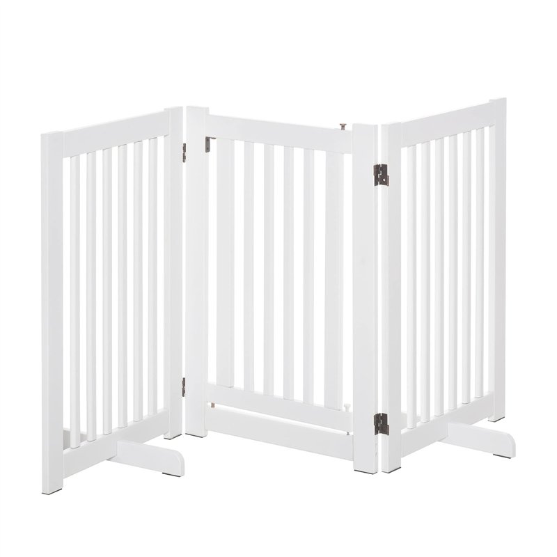 PawHut Barrière modulable Pliable barrière de sécurité avec Porte verrouillable intégrée dim. 155L x 35,5l x 76H cm MDF Blanc