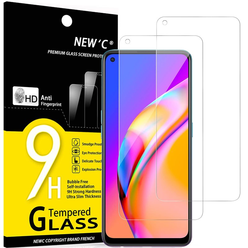 NEW'C Lot de 2, Verre Trempé pour Oppo A74 4G, Oppo A94 5G, Film Protection écran efficace contre les Rayures - sans Bulles - Ul