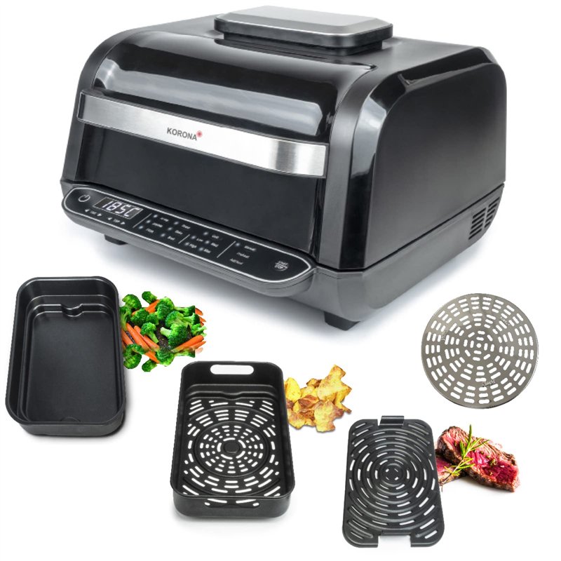 Korona 46160 Barbecue électrique |multifonctions 8 en 1| Friteuse à air chaud, four, four à pizza, fonction rôtissage, gril |4 n